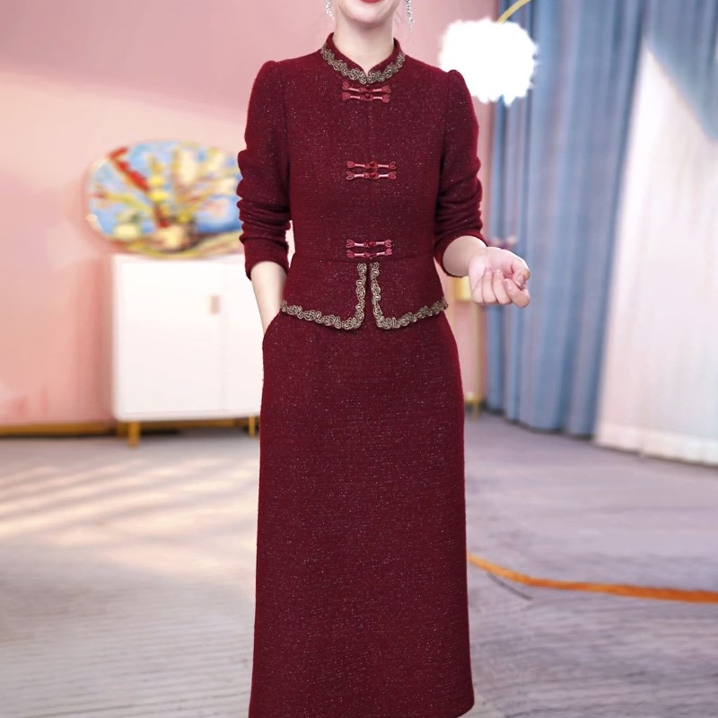 好货改良旗袍连衣裙2025新款女秋冬加绒喜婆婆婚宴装妈妈礼服高端