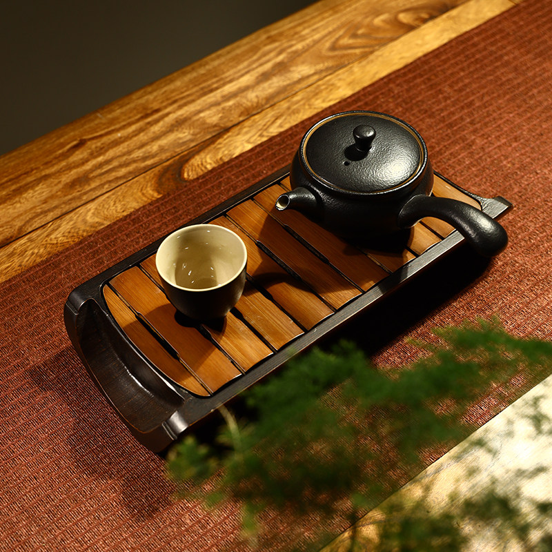 好货小型茶盘家用沥水托盘茶具实木茶台一人用中式竹制奉茶蓄水干