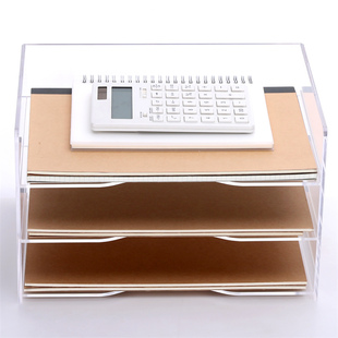 A4桌面横向文件收纳架透明亚克力文件柜文件筐书桌文件夹多层文件