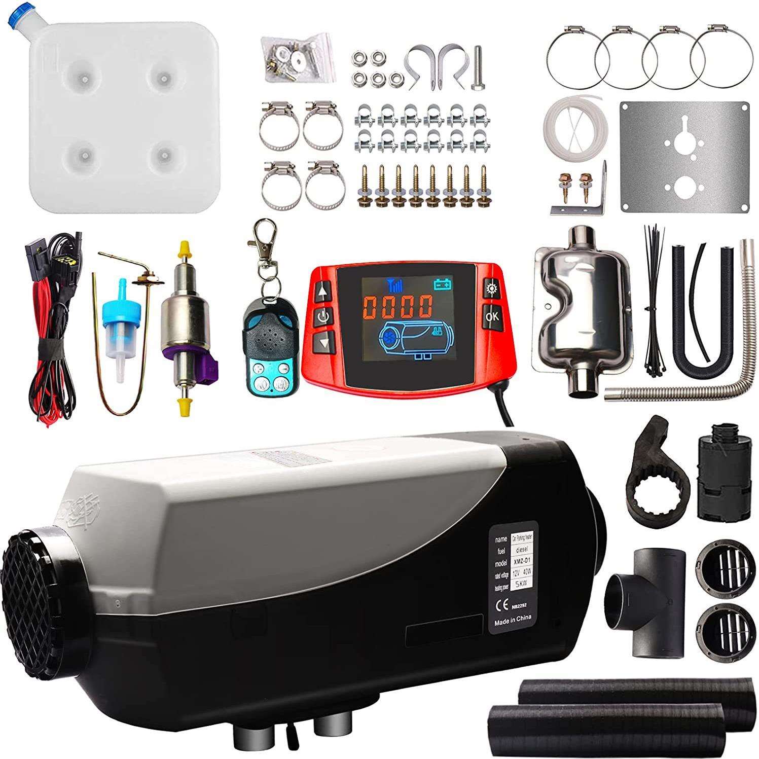 12V汽车柴油加热器5KW柴油空气加热器消声器带LCD监视器15L