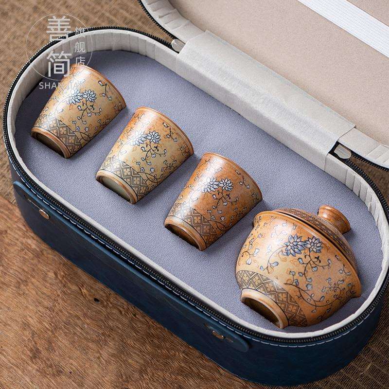 复古旅行茶具粗陶一壶三杯泡茶壶盖碗茶杯套装陶瓷快客杯定制