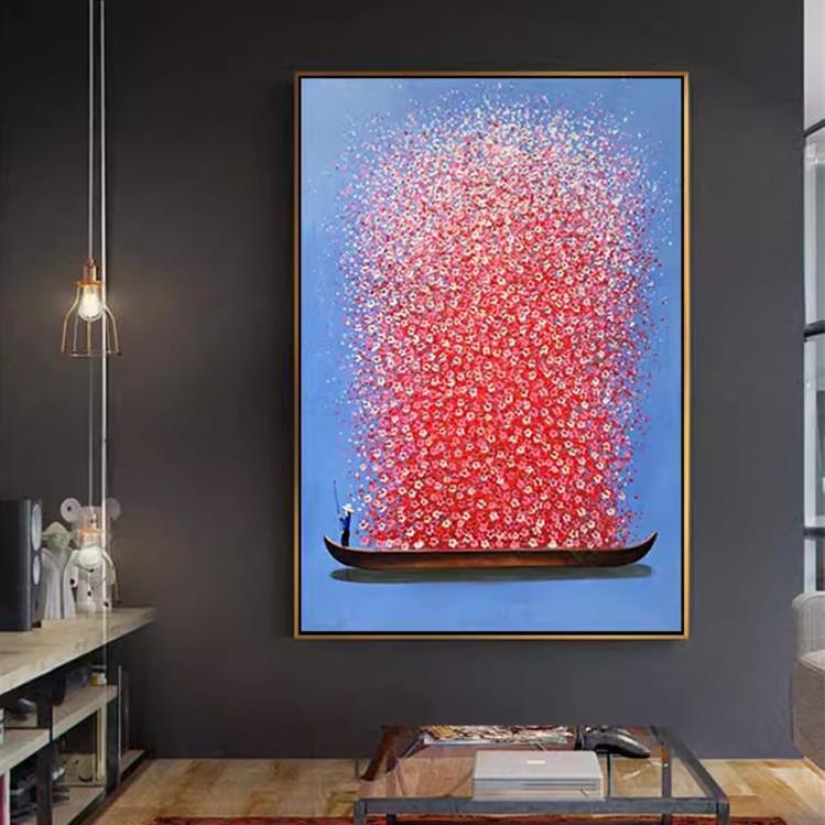 手绘抽象油画大芬村装饰画新中式客厅玄关挂画幸福美满丰收杏花雨