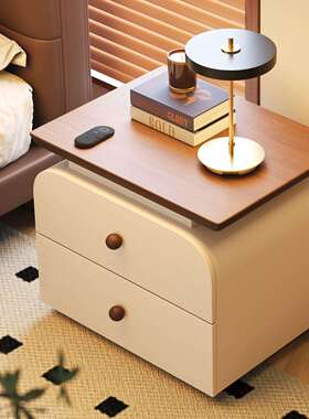 免安装实木床头柜中古新款小型家用卧室中古奶油风简约现代收纳柜