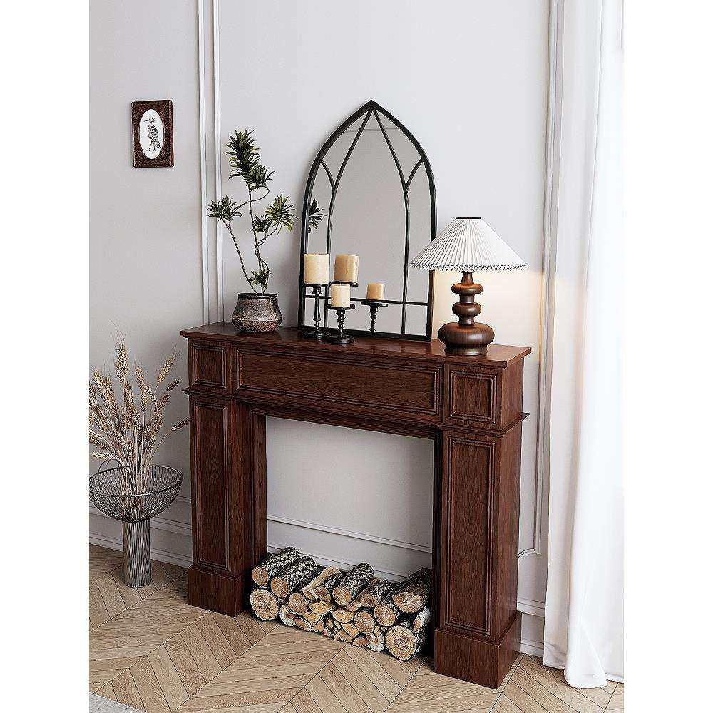 法式复古壁炉装饰柜实木胡桃木色民宿置物架展示台客厅隔断玄关柜