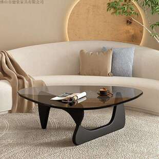 钢化玻璃茶几小户型客厅家用实木极简现代简约野口勇创意圆形茶桌
