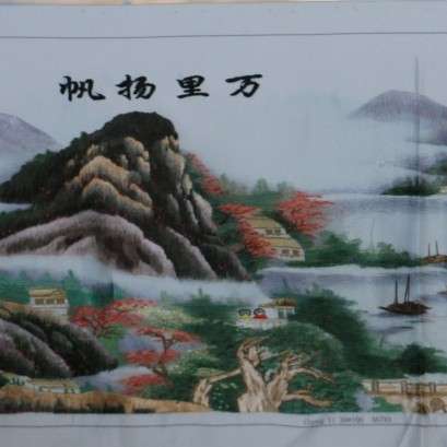 生产苏绣成品挂画客厅书房装饰画手工刺绣未装裱山水风景画图片