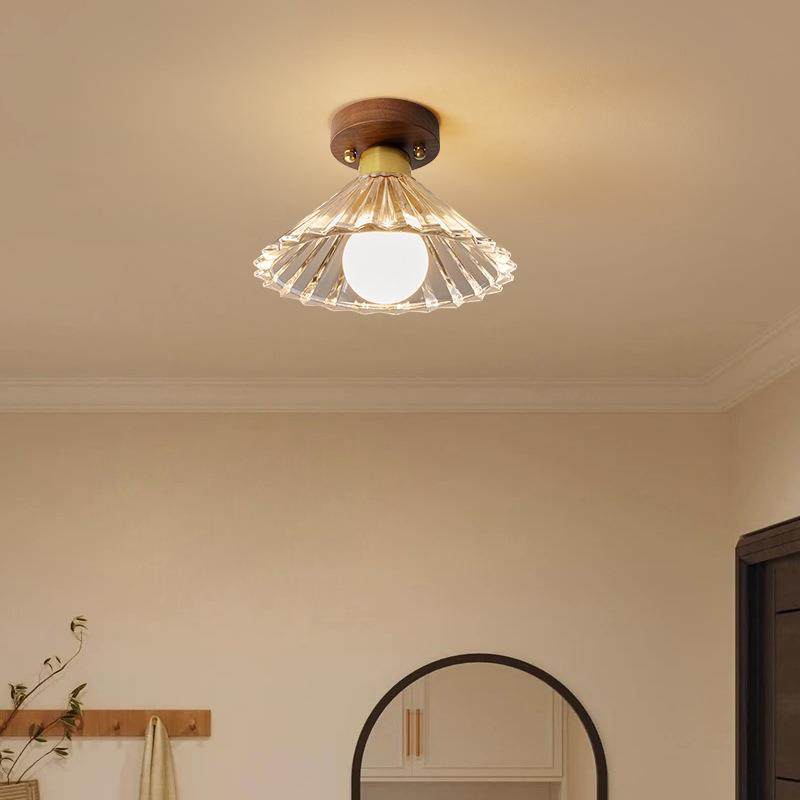 中古胡桃木全铜玻璃过道灯日式复古走廊灯阳台灯衣帽间入户吸顶灯