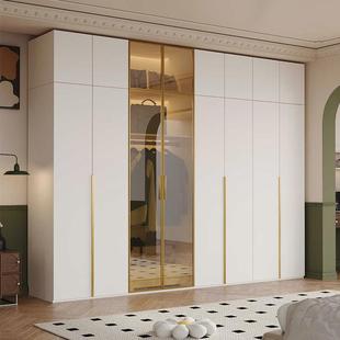 木质衣柜家用卧室多功能组合小户型白色极简带玻璃门平开门大衣橱