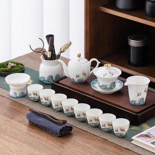 羊脂玉盖碗茶杯陶瓷单个大号泡茶功夫三才碗德化白瓷茶碗茶具套装