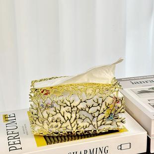 华江家居合金镀金装饰纸巾盒抽纸盒装饰品摆件样板房装饰品高级
