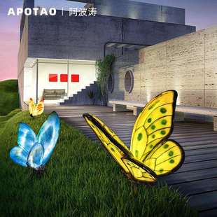 led发光蝴蝶灯玻璃钢动物造型灯公园广场装饰景观灯插地灯夜景灯