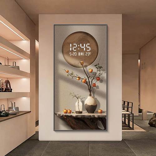 事事如意玄关装饰画数显电子钟表万事顺心走廊过道墙壁画入户挂画