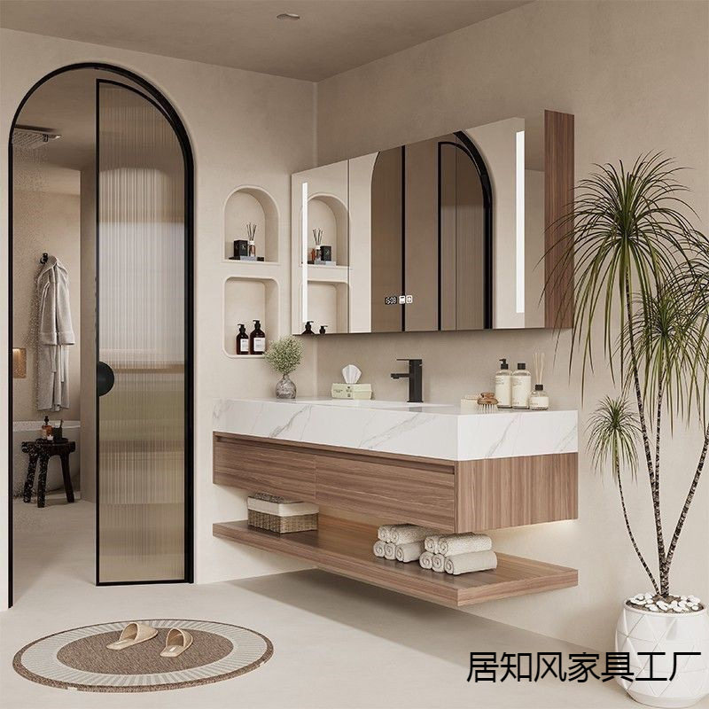 轻奢岩板无缝一体盆卫生间智能浴室柜组洗漱台厕所洗手柜组合