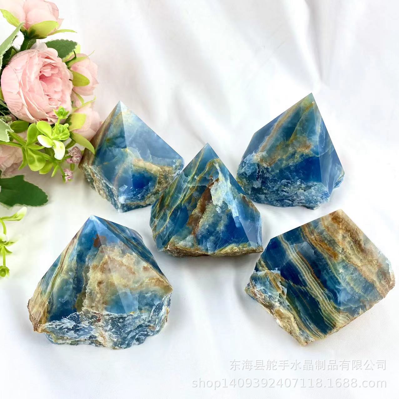 天然水晶篮力仕原石单尖能量原石打磨装饰造景工艺品摆件厂家批发