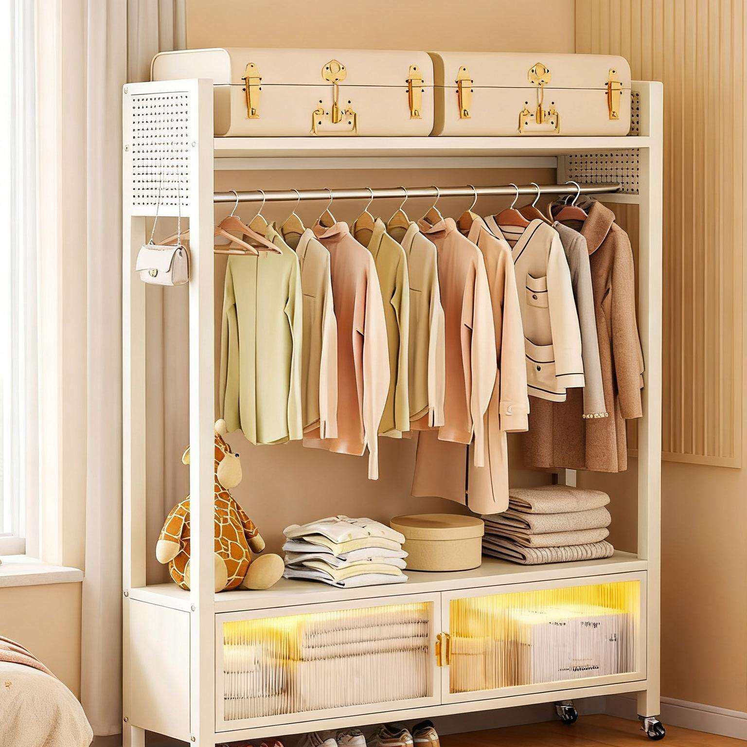 家用简易衣柜落地挂衣架可移动收纳衣架多层置物架金属铁艺衣架子