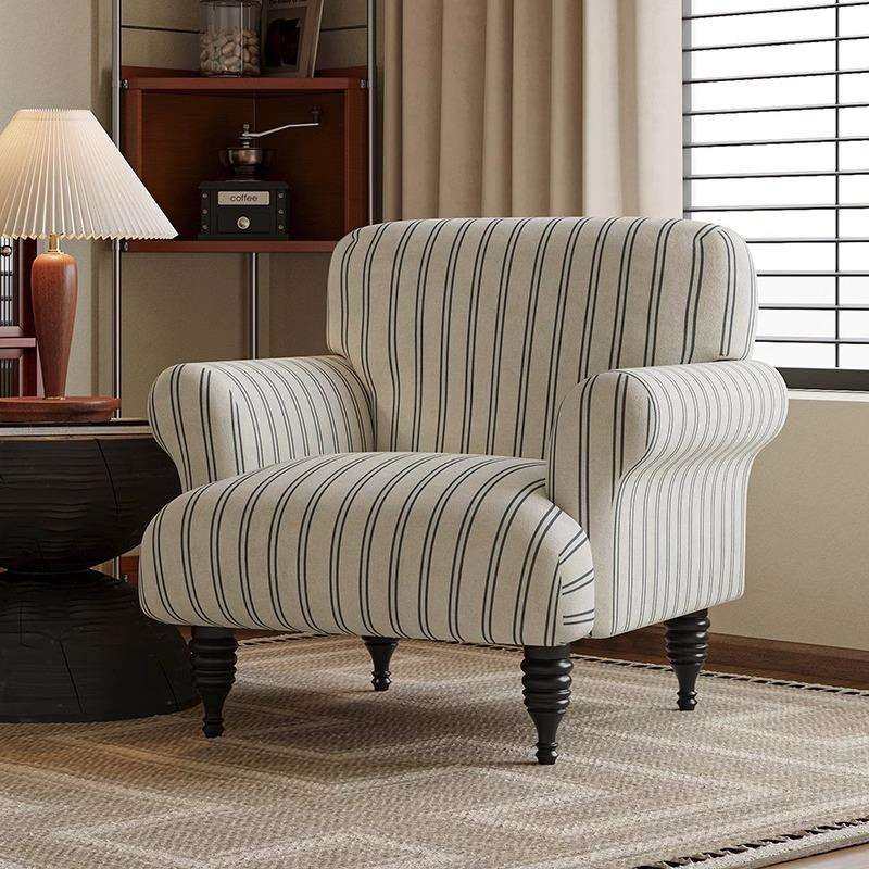 美式复古老虎椅法式简约条纹高靠背棉麻布艺单人沙发椅懒人沙发椅,影音电器,更多影音配件,淘宝优惠券,粉丝福利购,淘宝优惠卷