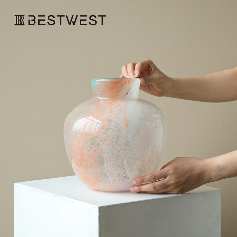 Bestwest艺术玻璃花瓶水培器皿餐桌鲜花插花创意复古风高级感花器