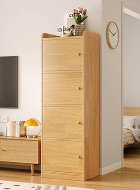 客厅电视柜旁立柜实木书架储物柜一体收纳柜子高窄柜带门落地书柜