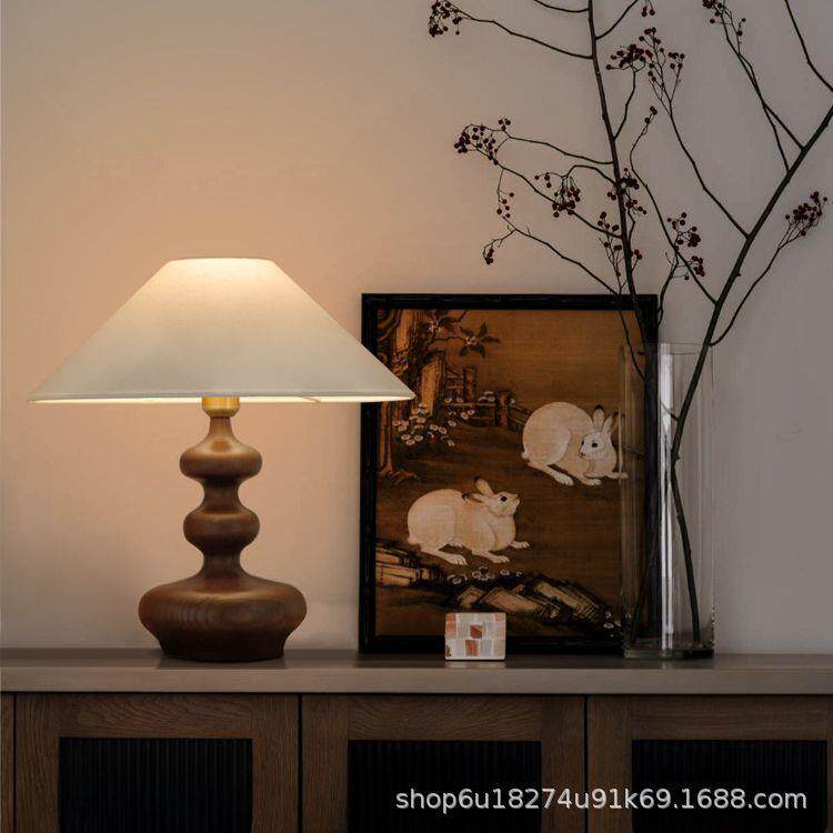 中古法式复古南洋台灯卧室床头客厅新中式美式葫芦实木高级感灯具