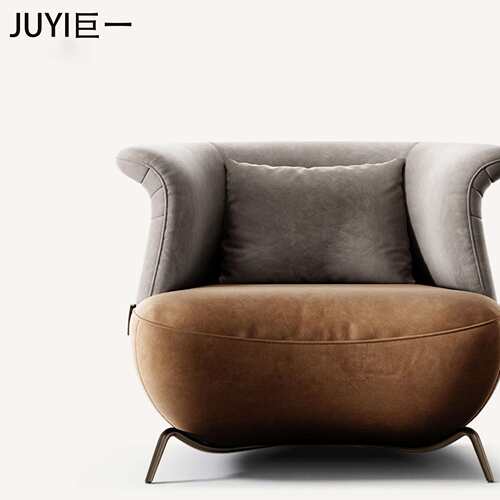 JUYI意式真皮单人沙发大平层客厅家用休闲椅设计师款轻奢沙发椅