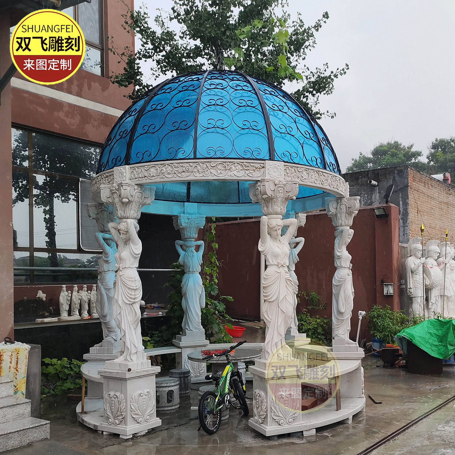 欧式汉白玉大理石户外防雨凉亭