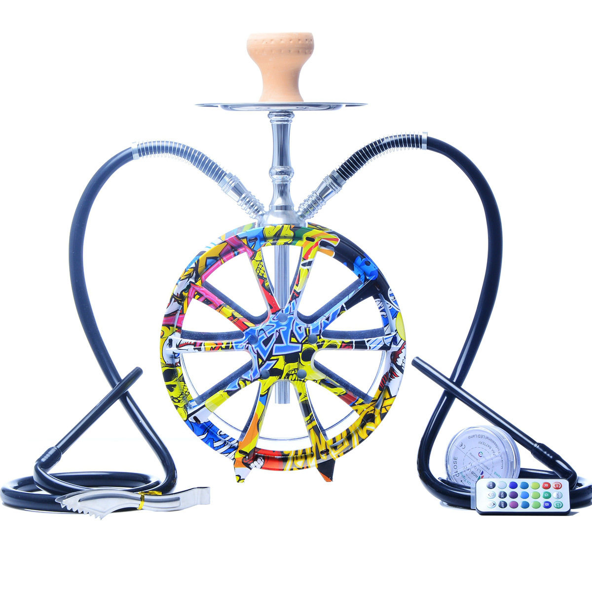 跨境货源供应水烟厂家双管大号水烟壶亚克力车轮水烟壶hookah
