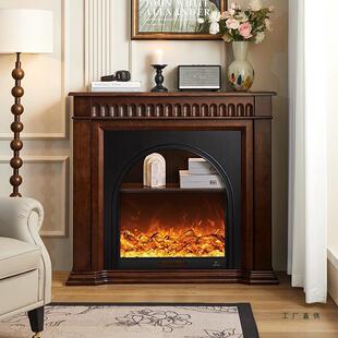 法式壁炉装饰柜客厅火焰仿真火中古风玄关柜实木置物架入户正对门