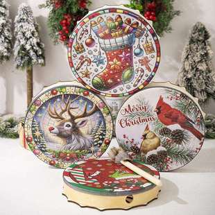 豪贝圣诞节日装饰鼓驯鹿敲击音乐鼓派对气氛装饰格林奇彩色鼓