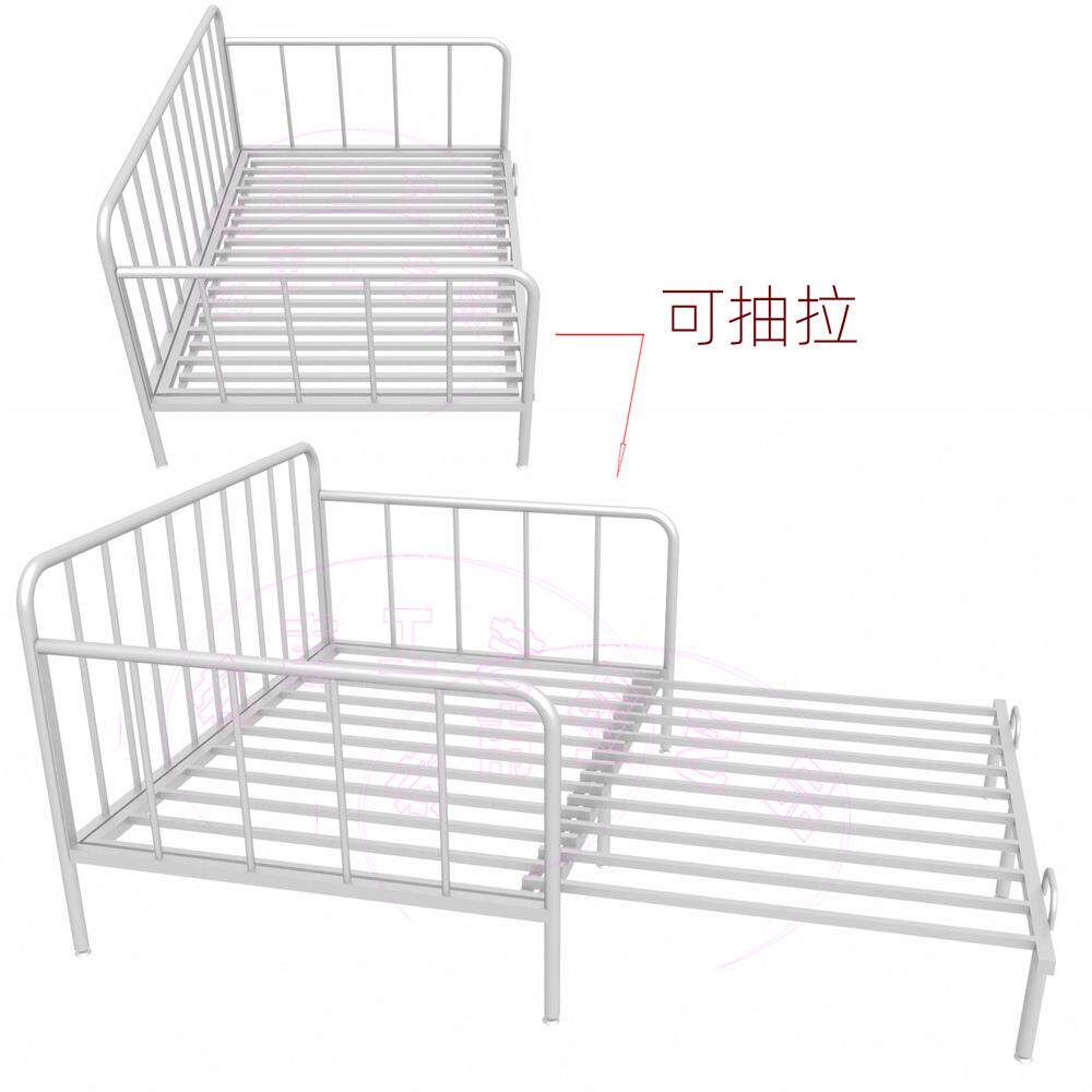小房间抽拉式铁艺床架(黑色白色)小孩子中学生用的带护栏床架