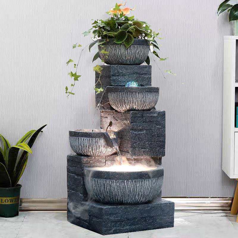 欧式假山流水喷泉落地摆件循环水客厅风水轮室内加湿器装饰品