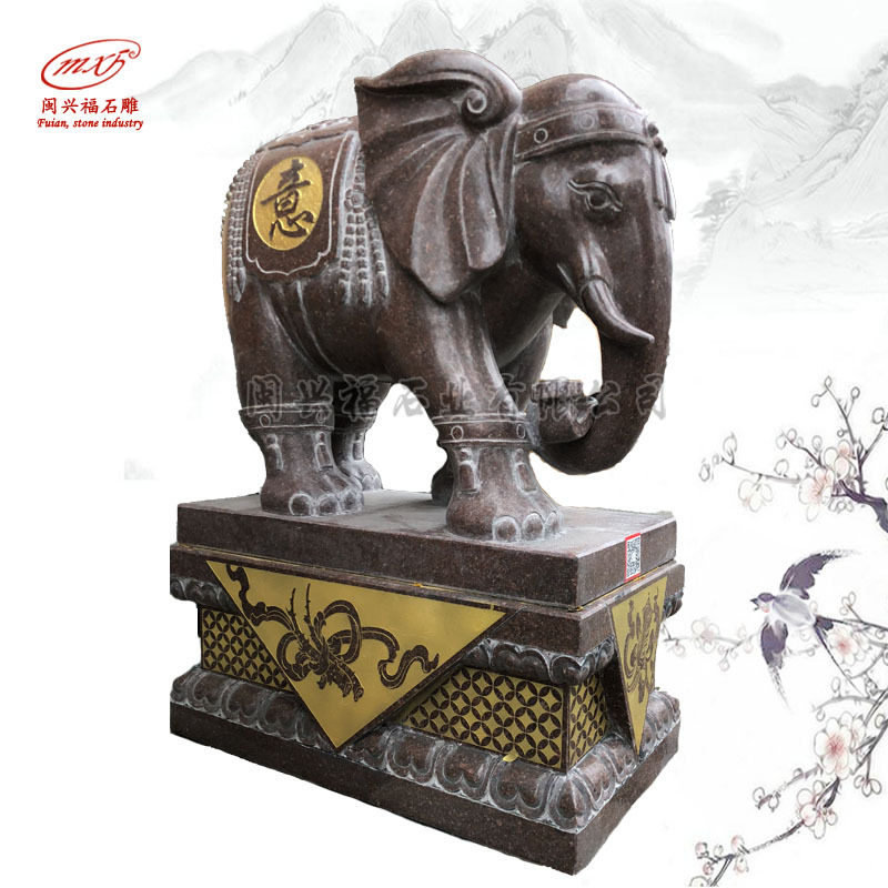 印度红石大象一对吉祥招财庭院