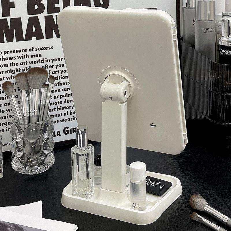 化妆镜台式led灯带灯收纳盒二合一式折叠贝壳可调节镜子公主仙女