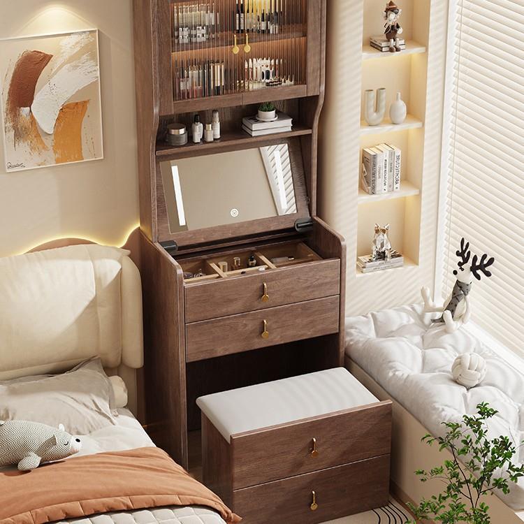 床头小型斗柜收纳柜实木梳妆台化妆桌书架卧室带一体书桌轻奢翻盖