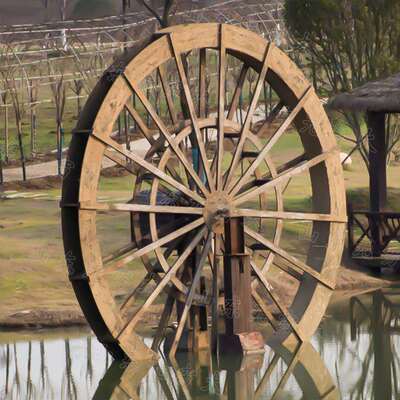 水车博览园木质工艺品摆件园林网红互动景观小品复古旋转筒车