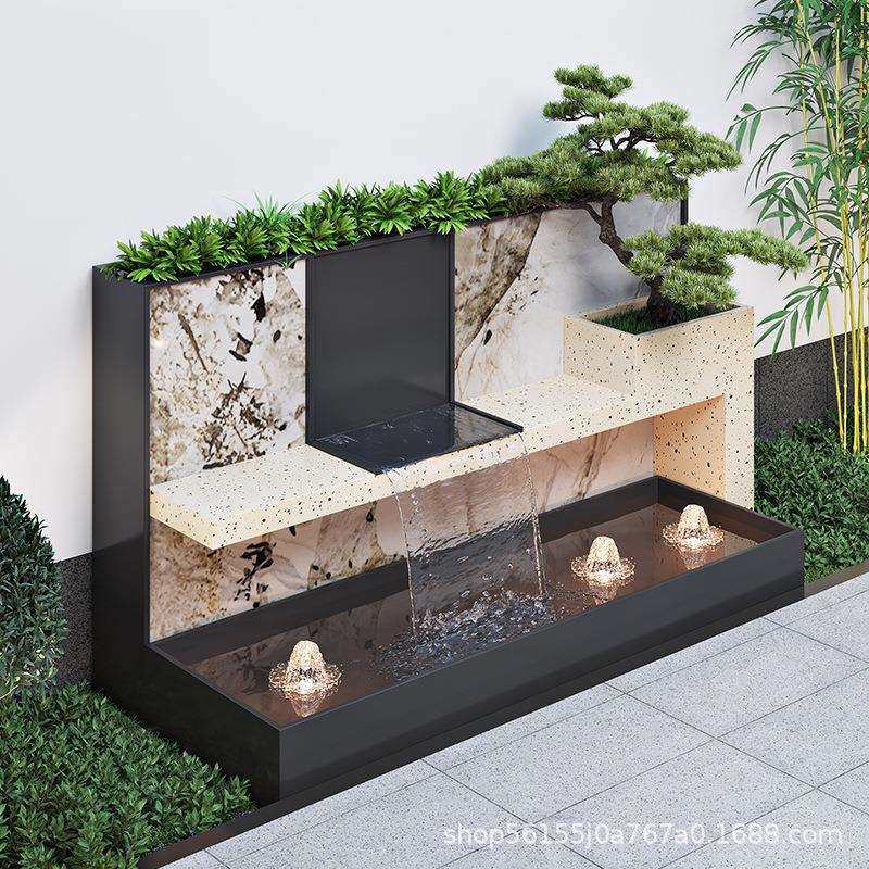 铝合金循环流水景观墙户外花园庭院影壁墙不锈钢屏风隔断水幕墙