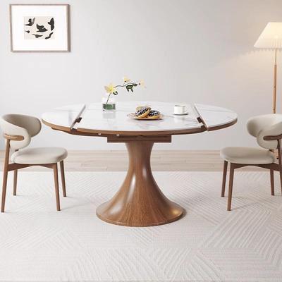 中古风法式复古岩板实木餐桌小户型家用方圆两用可变圆桌折叠桌子