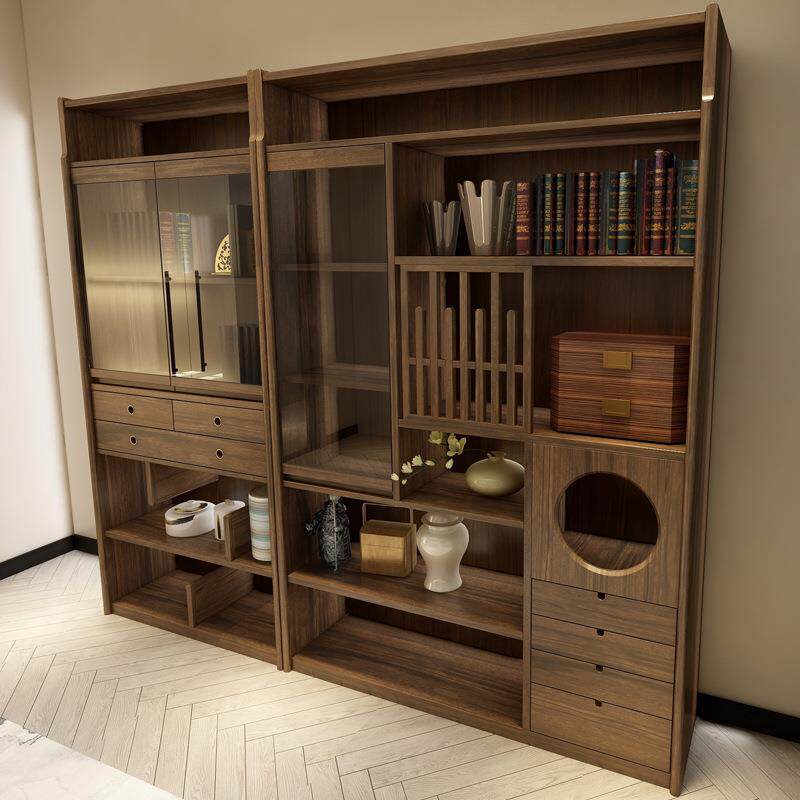 新中式书柜实木书架置物架现代简约博古架落地客厅展示储物柜家具