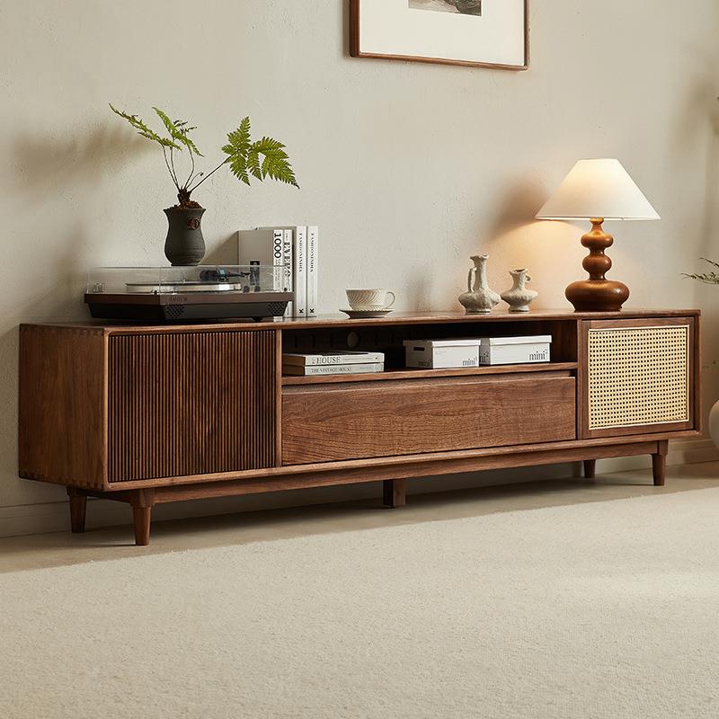 崇匠家具黑胡桃木电视柜茶几组合复古实木地柜客厅收纳柜家用原木