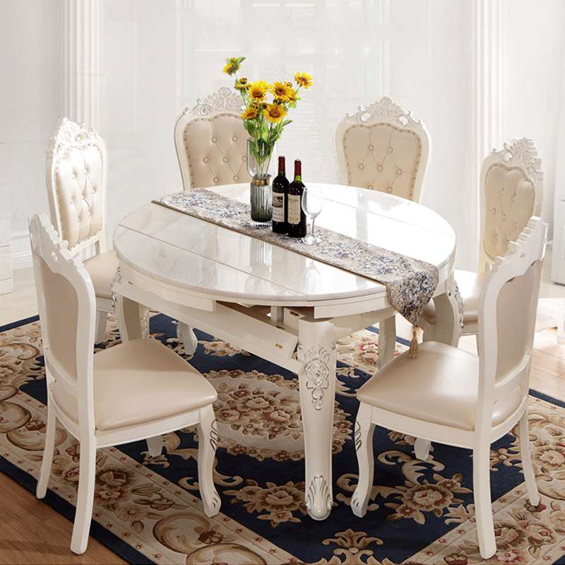 欧式餐桌椅组合现代简约小户型实木大理石饭桌伸缩折叠多功能圆桌