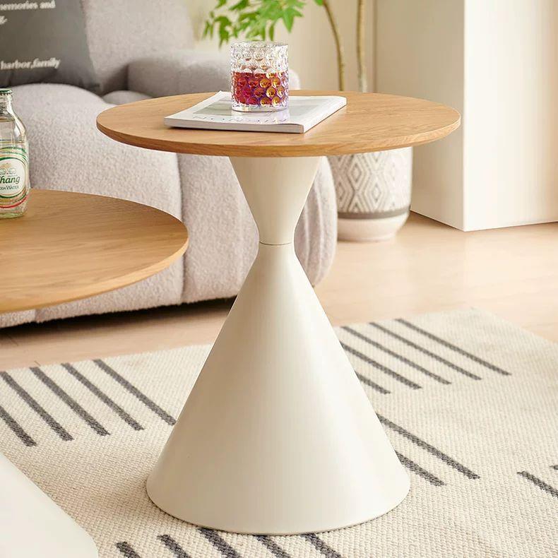 奶油风实木茶几家用极简客厅小户型现代简约高级感圆形可移动边几