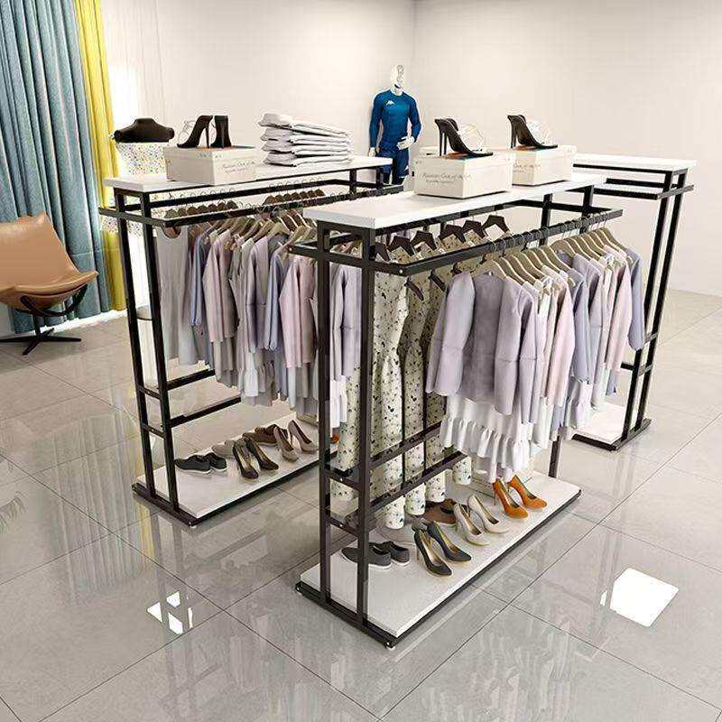 中岛架服装展示架落地挂衣架双排中岛架双杆架子女装童装陈列货架