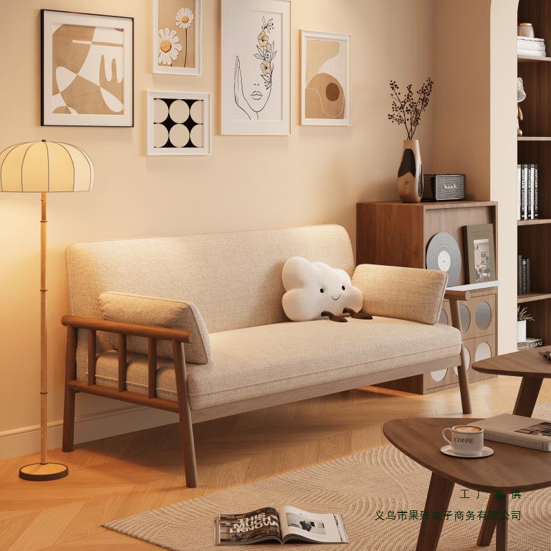 日式实木沙发小户型三人位冬夏两用公寓民宿双人布艺沙发桌椅组合