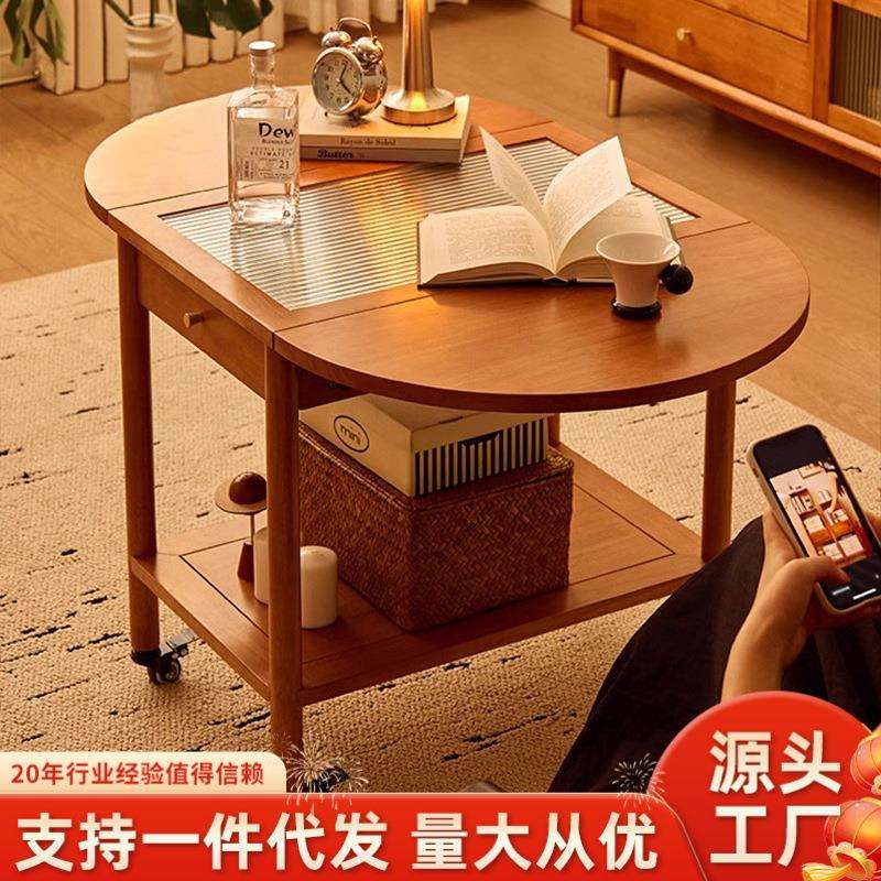 实木边几折叠茶几移动小推车家用小桌子小户型客厅吃饭桌沙发边柜
