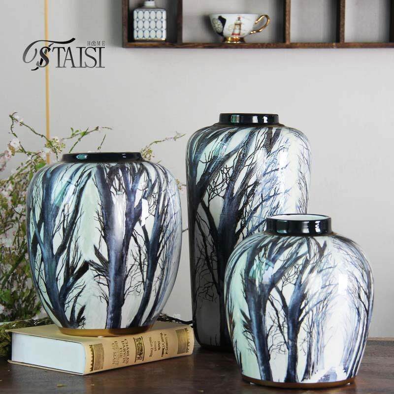 爆款美式陶瓷花瓶摆件客厅插花新中式玄关装饰品花器复古罐子水培