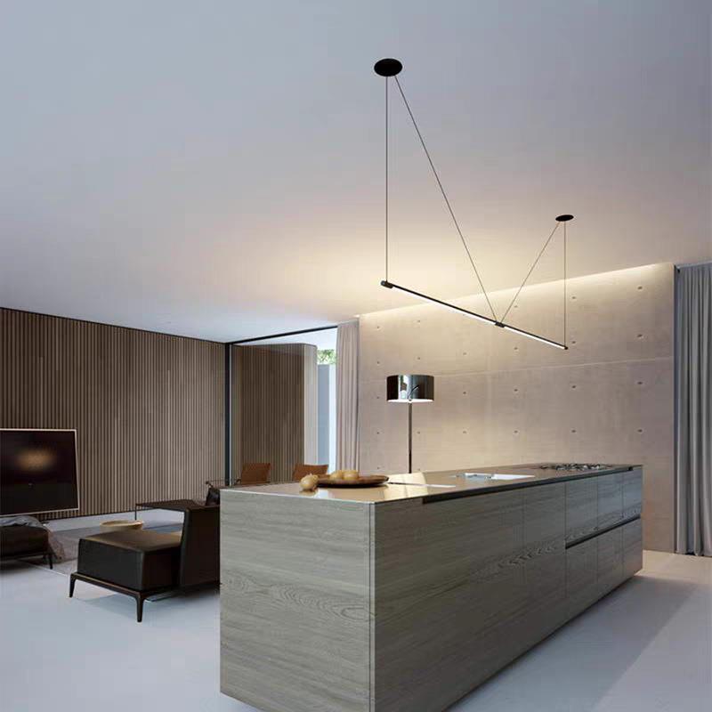 极简餐厅一字吊灯现代简约极简大气个性创意设计师线条长条餐桌灯