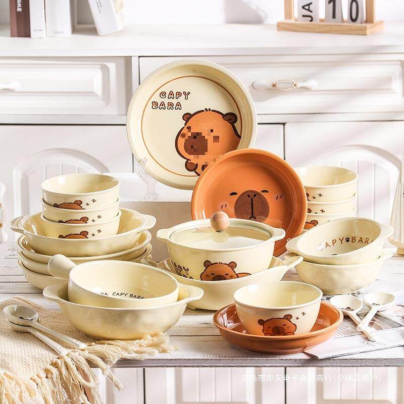 精美可爱碗碟套装家用2026新款日式网红乔迁碗筷感碗盘釉下彩餐具