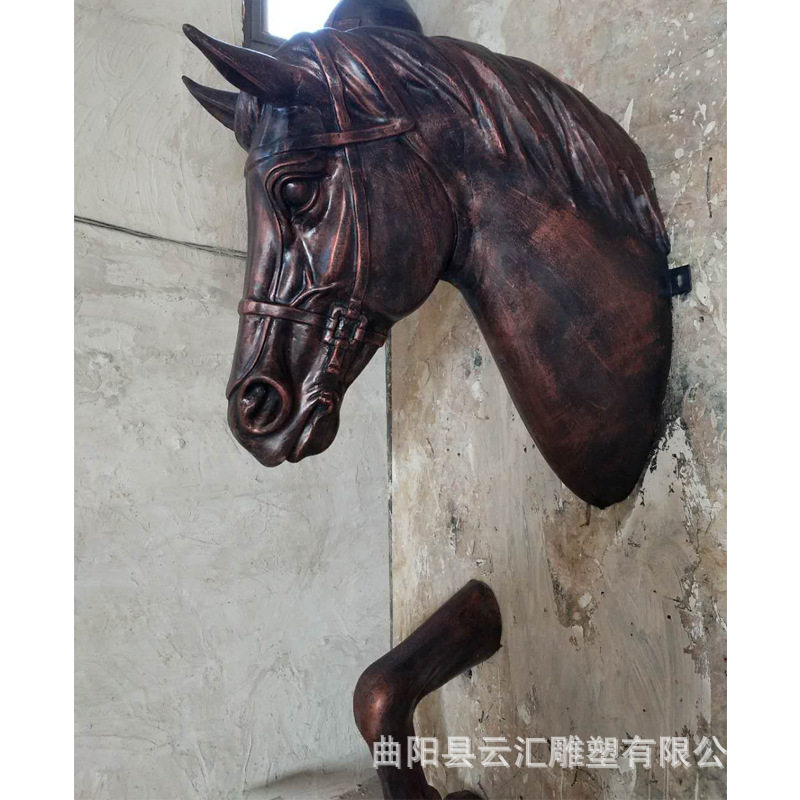 玻璃钢仿铜马头半身马雕塑挂件