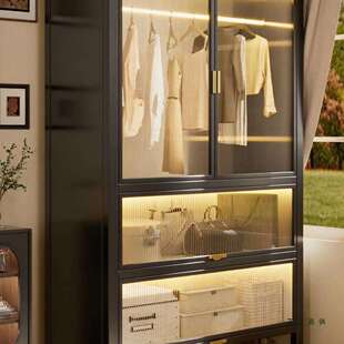 钢制家用阳台柜杂物收纳储物柜卧室靠墙一体衣柜多层防尘防晒柜子