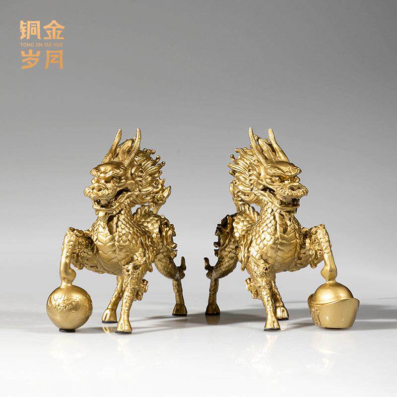 铜金岁月富贵麒麟铜器工艺品摆件瑞兽麒麟铜雕塑摆件神兽麒麟摆件
