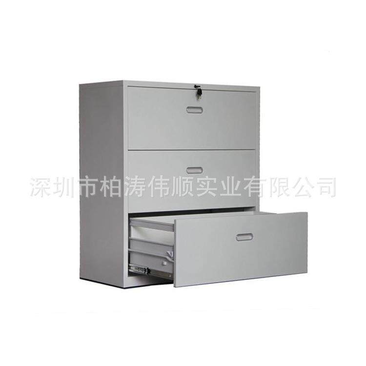 3斗柜办公家具铁皮文件柜钢制3斗横式卡箱